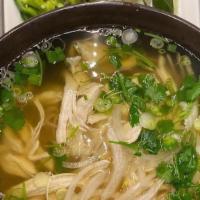 Pho · Vietnamese noodle soup with a hint of star anise, rice noodles, onions, cilantro, basil, lim...