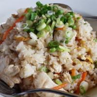 Chinese Fried Rice · Gluten free. Fried rice with eggs, onions, carrots, and your choice of meat.