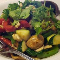 Cashew Stir Fry* · Choice of meat, cashew nuts, bell peppers, zucchini, mushrooms, and Thai basil. Served with ...