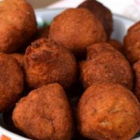 Black Eyed Peas Fritters · 3 served with rice - red peppers, spices, breadcrumbs, honey -sriracha dip.