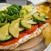 The Veggie Garden Sandwich · Cucumber, avocado, lettuce, tomatoes, masterz sauce & cream cheese. Lunch size sandwich is a...