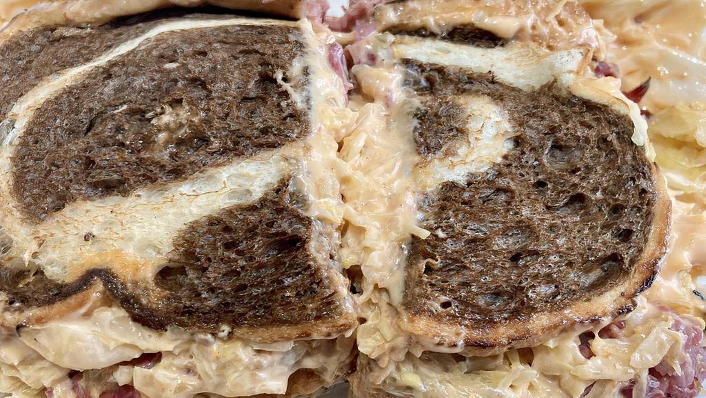 The Russian Reuben Combo · Pastrami, sauerkraut, Russian sauce, Swiss. Lunch combo is a half size sandwich, salad or wrap, with your choice of a side and a drink.