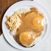 Loco Moco · Two Homemade Hamburger Patties served over rice, topped with two eggs, then smothered in gra...
