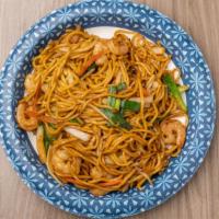 Shrimp Lo Mein · Served with soft noodles (spaghetti).