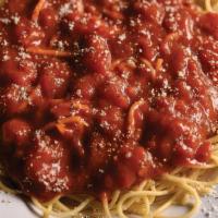 Small Spaghetti With Marinara Sauce · Spaghetti cooked al dente topped with marinara. sauce made with vine-ripened tomatoes, garli...
