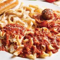 Ultimate Sampler · Fettuccine Alfredo, Penne with Meat Sauce, Spaghetti and Meatball, Lasagna with Meat Sauce.....