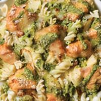 Gluten Friendly Chicken Pesto Rotini · Gluten friendly rotini topped with Alfredo sauce, roasted chicken, and baked with mozzarella...