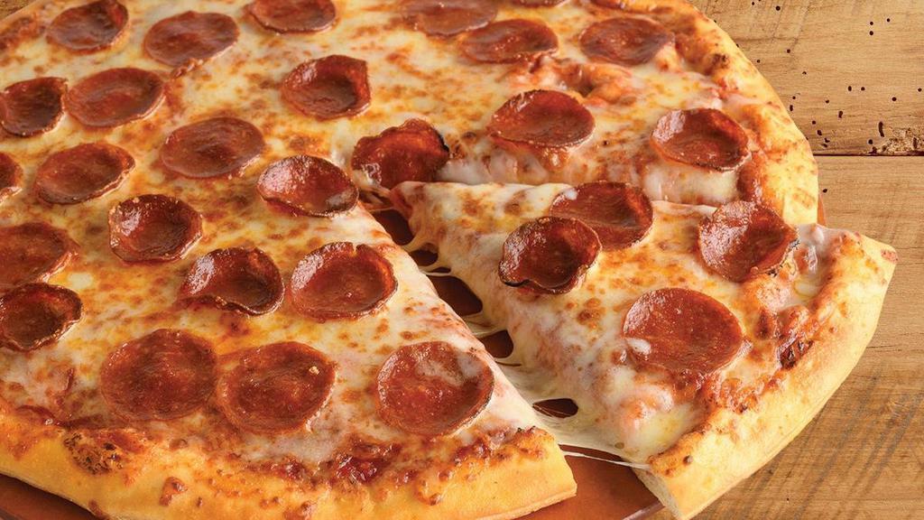 Whole Pepperoni Pizza · Topped with Fazoli's Pizza Sauce, Pepperoni and a blend of Mozzarella and Provolone Cheeses. Includes 8 Breadsticks.