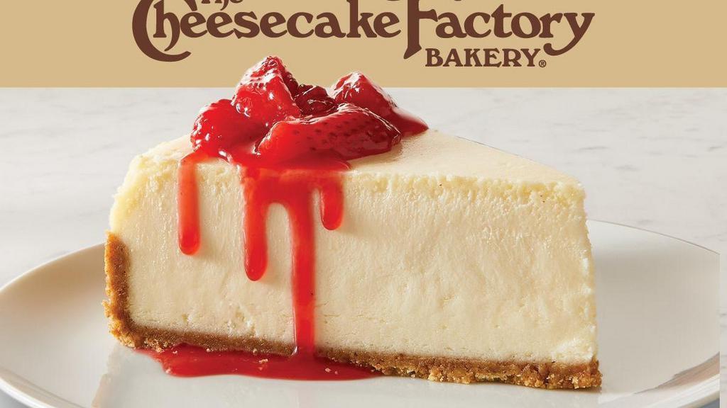 The Cheesecake Factory Bakery New York Style Cheesecake · NY Style Cheesecake on a graham cracker crust made by The Cheesecake Factory Bakery topped with strawberry topping.