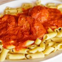 Gluten Free Pasta · Gluten Free Penne Pasta with your choice of Meatballs (Not gluten Frees), or Sausage (Yes gl...