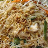 Pad Thai Noodle · Favorite. Rice noodle stir-fried with bean sprouts, green onions, eggs topped with crushed p...