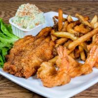 Shrimp & Catfish Combo · Four extra-large golden butterflied shrimp & a large crispy, well-seasoned piece of Aaron Mi...
