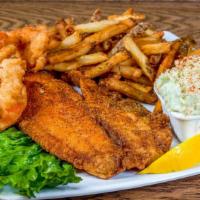 Shrimp & Tilapia Combo · Four extra-large golden butterflied shrimp & a large cooked to perfection piece of tilapia f...