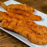Hand Breaded Chicken Finger’S · Five large hand-breaded chicken fingers seasoned to perfection.