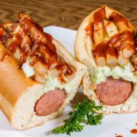 Polish Boy · Polish Sausage, topped with creamy Cole slaw, French Fries, and BBQ sauce. Served on a hoagi...