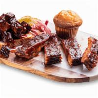 Burnt Ends-N-Ribs Combo · Burnt Ends paired with a 1/3 slab of St. Louis-Style Spareribs. Served with choice of two si...