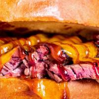 H #1 Dallas · Choice of Bread, Smoked Brisket, Choice of BBQ sauce, Choice of Cheese and Grilled Onions