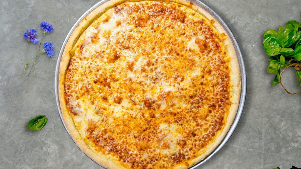 Cheesy Easy Pizza · Fresh tomato sauce, shredded mozzarella and extra-virgin olive oil baked on a hand-tossed dough