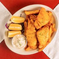 Cod And Chips (2) · Two pieces of pacific cod, served with fries and tarter sauce. 3rd piece of cod available fo...
