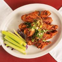Wing Plate · Choice of BBQ, teriyaki, buffalo hot, dry rub, habanero sauce, or Korean Hot Fried Chicken S...