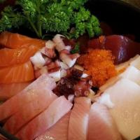 Chirashi Don · assorted sashimi over rice.