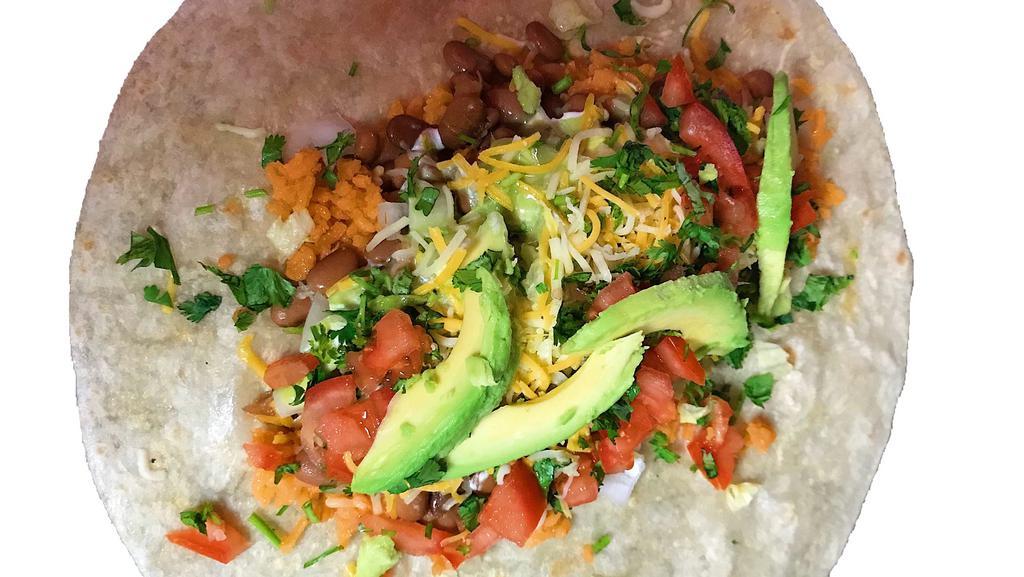 Burrito With Everything · Served with rice, pinto beans, cheese, sour cream, guacamole, lettuce, onion, cilantro.
