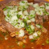 Birria Stew Soup · Soup comes with limes, onion, cilantro and 2 corn tortillas