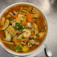 Imperial Special Seafood Soup 马汤 · 1 quart. Hot & Spicy. Served in hue & spicy shrimp, scallops, squid, pork & vegetables.