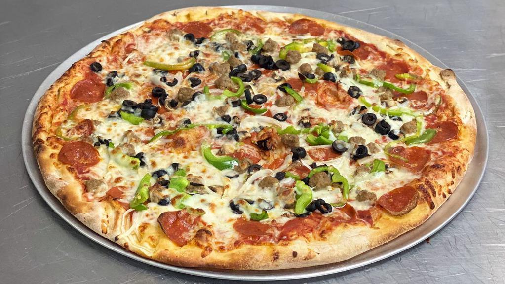 Supreme Pizza · Mushroom, Onion, Green Peppers, Pepperoni, Sausage, Black Olives