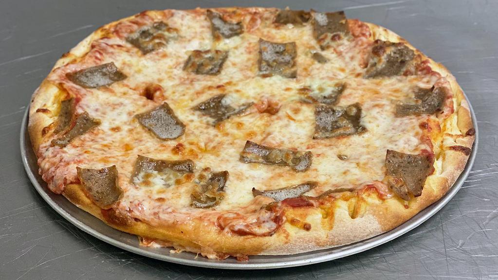 Greek Gyro Pizza · Tomato, Gyro Meat, Feta Cheese, Onion