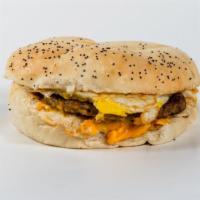 Upstate Breakfast Sandwich · Sausage patty, 2  eggs, and melted American cheese on a Kaiser roll, with butter, salt, and ...