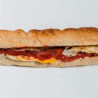 Italian Sandwich · Capicola, ham, salami, pepperoni, provolone, lettuce, tomato, onion, mayonnaise, and O&V on ...