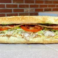 Turkey Bacon Special Sandwich (Large) · Roasted turkey, crisp bacon, homemade spicy cream cheese, and basil pesto.