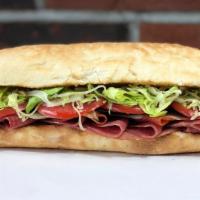 Italian Sandwich (Large) · Genoa salami, mortadella, pepperoni, hot capicola, and provolone.