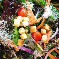 House Salad · Mixed greens, shaved carrot, red onion, tomato.