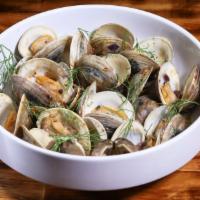 Steamed Clams · Garlic butter broth, white wine, basil, parsley