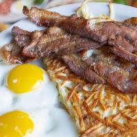 3 Egg Combo · 3 eggs with you choice of 4 bacon strips, or 4 sausage links or a 1/4lb country sausage patt...