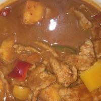 Red Curry · Spicy, gluten free, vegetarian. Choice of meat cooked in curry paste, coconut milk, zucchini...