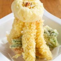 Assorted Tempura Entree · 4 pieces deep-fried shrimp and assorted vegetables (broccoli, squash, onion, green bean, and...