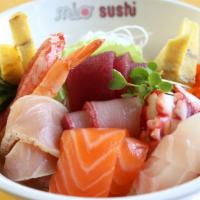 Japanese Chirashi · Chef's choice of assorted sashimi on a bed of sushi.