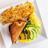 California Omelette · Turkey bacon, spinach, avocado & Monterey jack