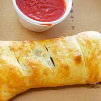 Single Link Plain Stromboli · Single link plain stromboli one sausage link and fresh dough with side of pizza dipping sauce.