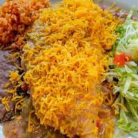 Stuffed Sopapilla Dinner Bean & Beef Or Chicken · Stuffed Sopapilla Dinner Bean & Beef or Chicken Smothered and Choice of Chili, with side of ...