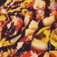 Bbq & Not U · BBQ Sauce, Onions, Banana Peppers, Pineapple, Tomatoes, Fresh Garlic. Sub Vegan Cheese: Daiy...