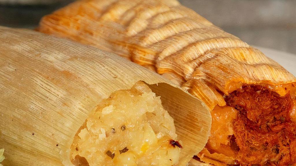 Tamales (2) · Red Chile (Beef or Pork), Green Chile, Chicken or sweet corn.