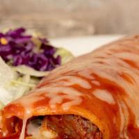 Meat Enchilada · Corn tortilla stuffed with your choice of meat and monterey jack cheese, smothered with ench...