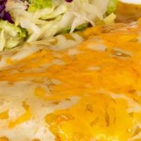 Durango Chile Relleno · Large green chile stuffed with shrimp and cheese topped with green or ranchera sauce.  Serve...