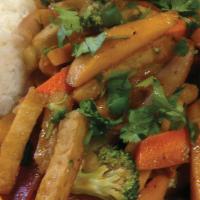 Saltado Vegetariano · sautéed with onions, tomato and fries. Served with rice.