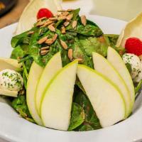 Salad Spinach · Granny smith apples, raspberries, goat cheese, sunflower seed, raspberry vinaigrette