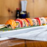 Rainbow Roll · California roll topped with sashimi such as salmon and tuna *consuming raw seafood may incre...